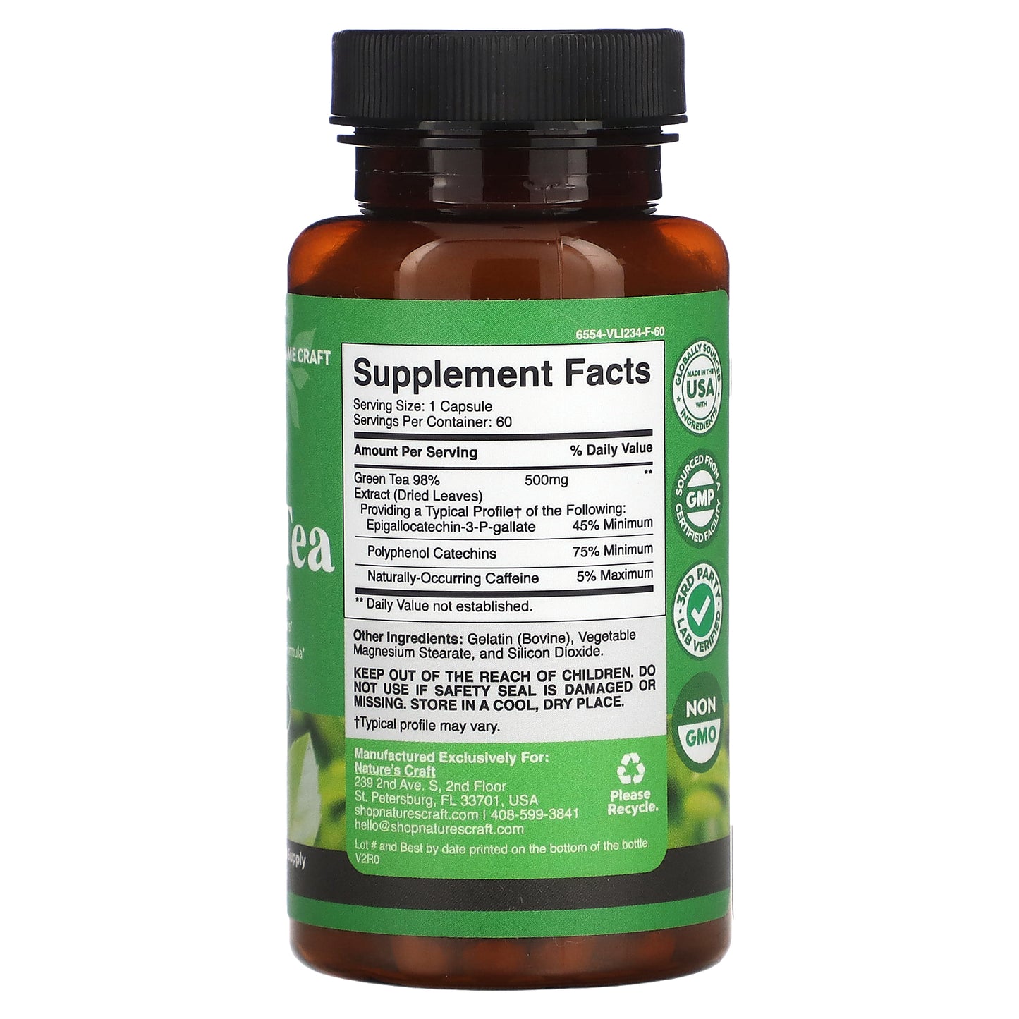 Nature's Craft, Green Tea, 500 mg, 60 Capsules