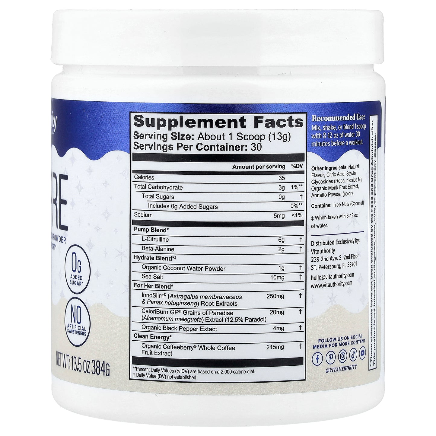 Vitauthority, Active, Vita Pre, Pre-Workout Hydration Powder, Paradise Punch, 13.5 oz (384 g)