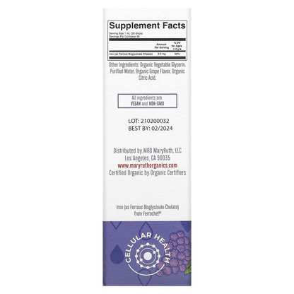 MaryRuth's, Toddler Iron Organic Liquid Drops, 1-3 Years, Grape, 3.5 mg, 2 fl oz (60 ml)