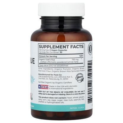 Pure Co., Organic Goat's Rue, 60 Vegan Capsules (375 mg per Capsule)