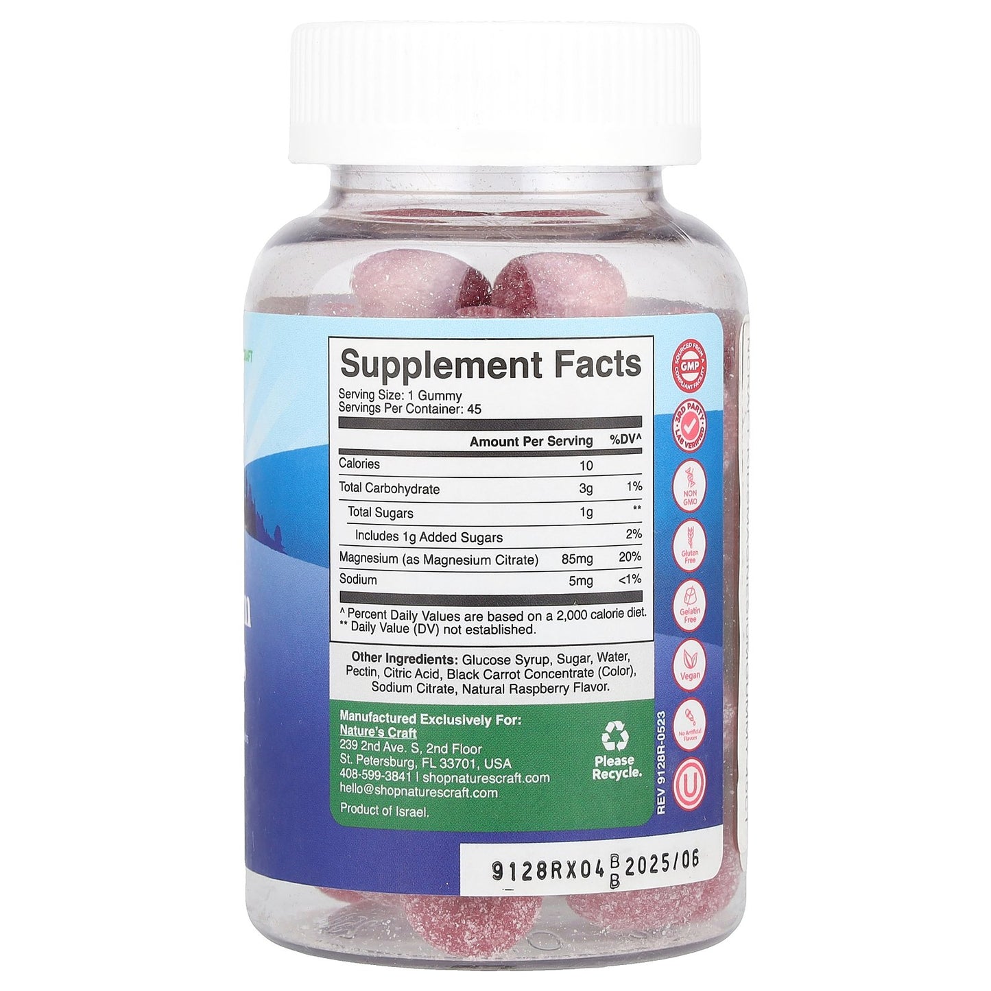 Nature's Craft, Kids Magnesium Gummies, Raspberry, 45 Gummies