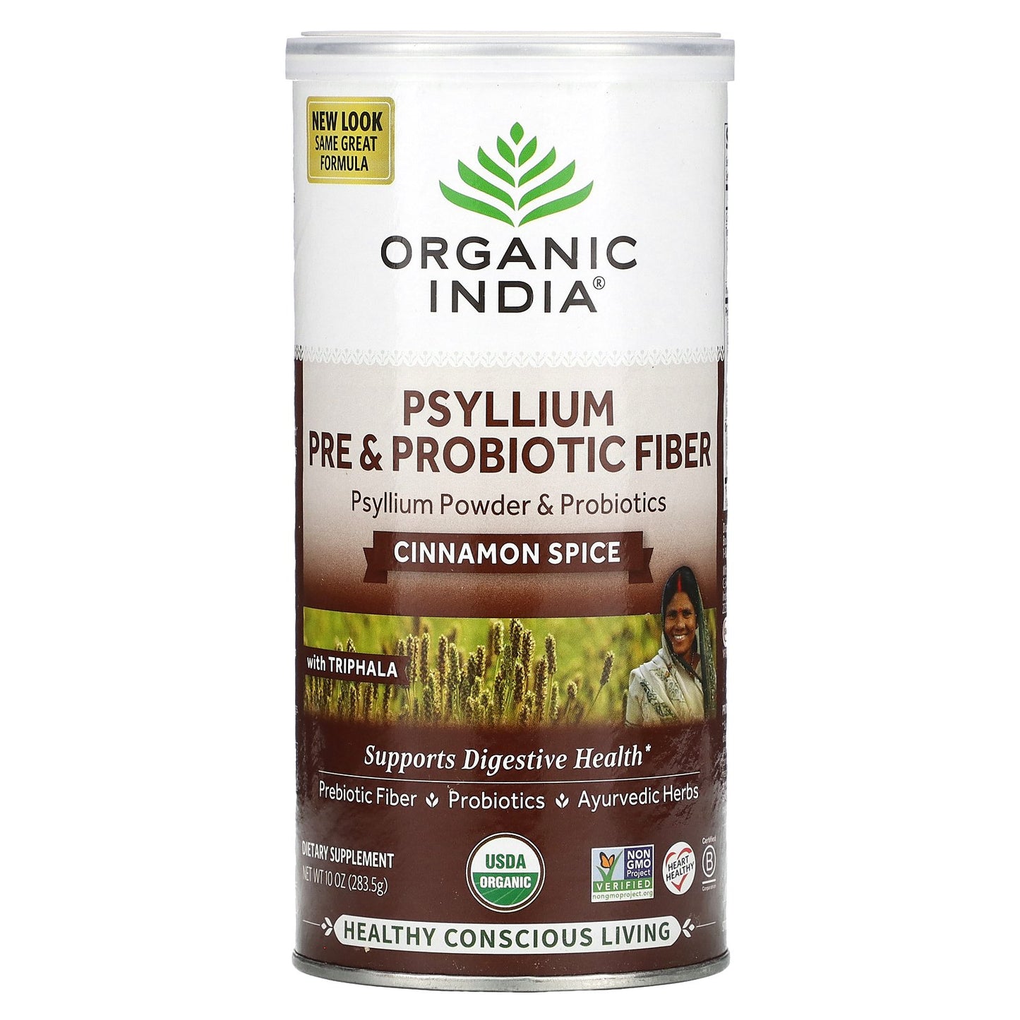 Organic India, Psyllium Pre & Probiotic Fiber, Cinnamon Spice, 10 oz (283.5 g)