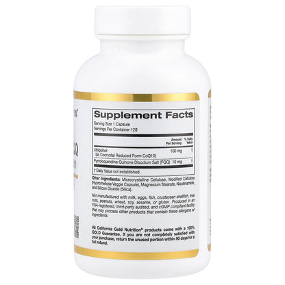 California Gold Nutrition, Ubiquinol Reduced Form CoQ10 + PQQ, 120 Veggie Capsules