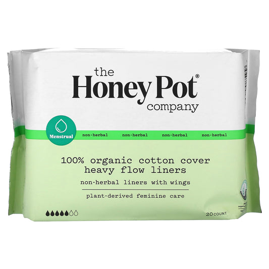 The Honey Pot Company, 100% Organic Cotton Cover Heavy Flow Liners, 20 Count