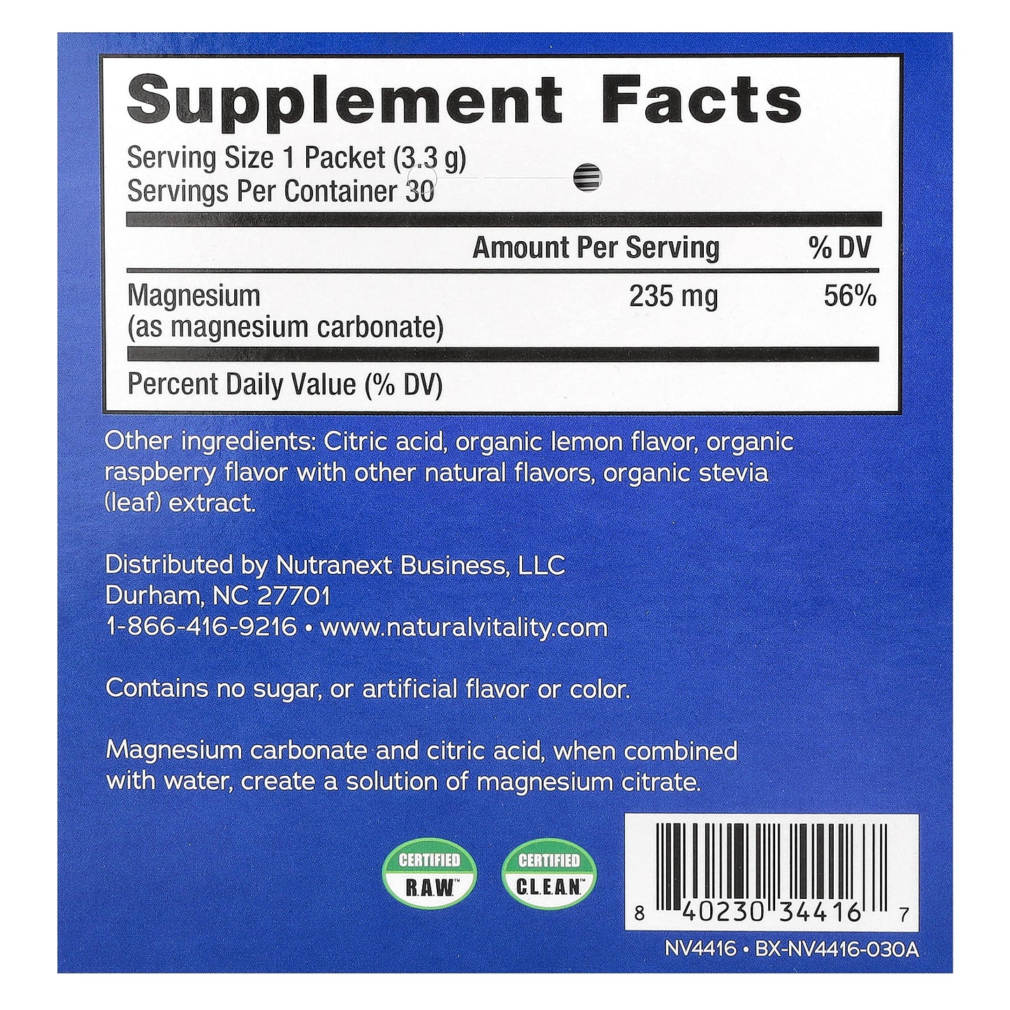 Natural Vitality, CALM®, Magnesium Supplement Drink Mix, Raspberry-Lemon, 30 Packets, 0.12 oz (3.3 g) Each