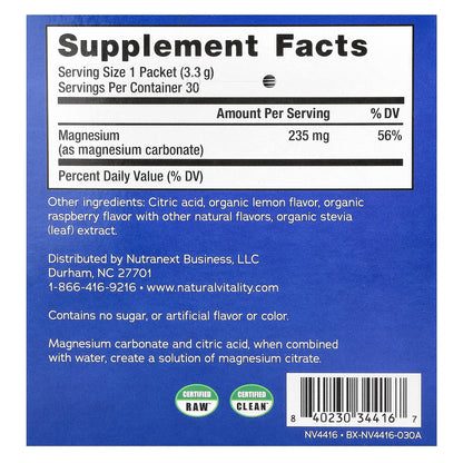 Natural Vitality, CALM®, Magnesium Supplement Drink Mix, Raspberry-Lemon, 30 Packets, 0.12 oz (3.3 g) Each