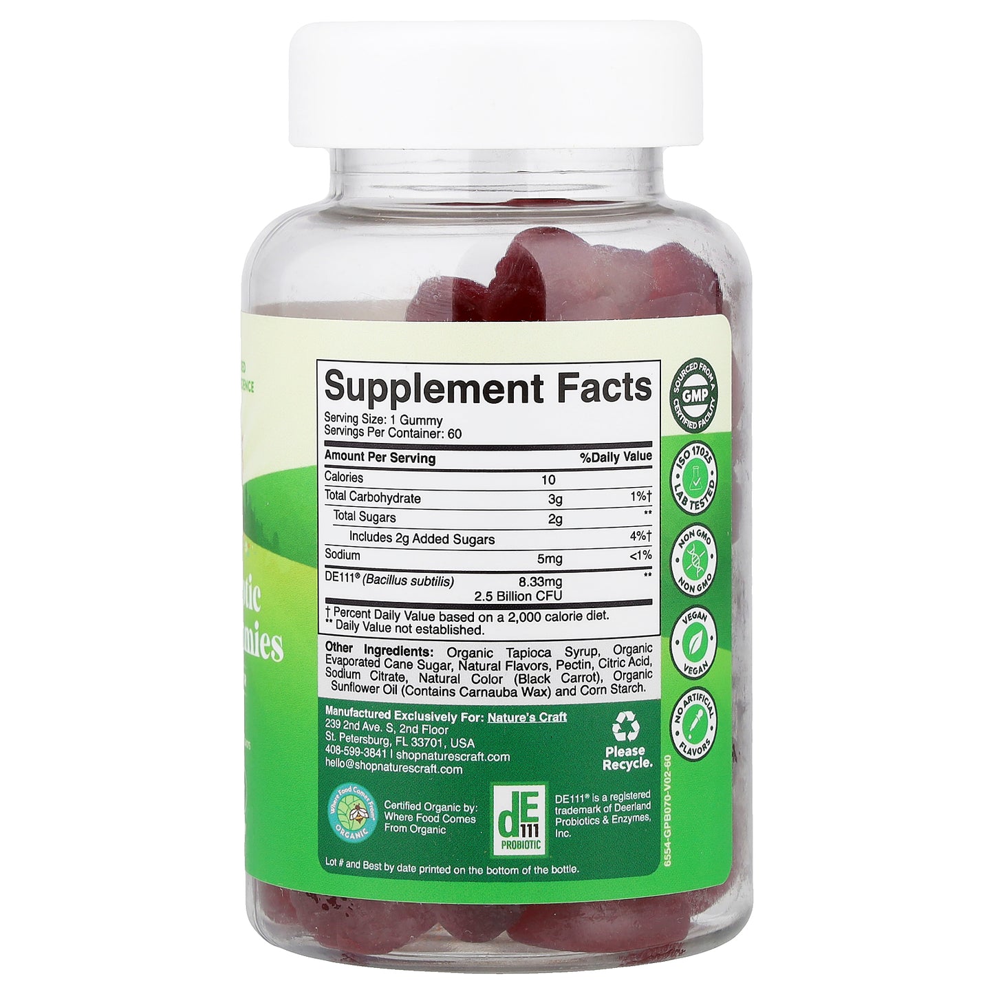 Nature's Craft, Kids Probiotic Organic Gummies, Strawberry, 60 Gummies