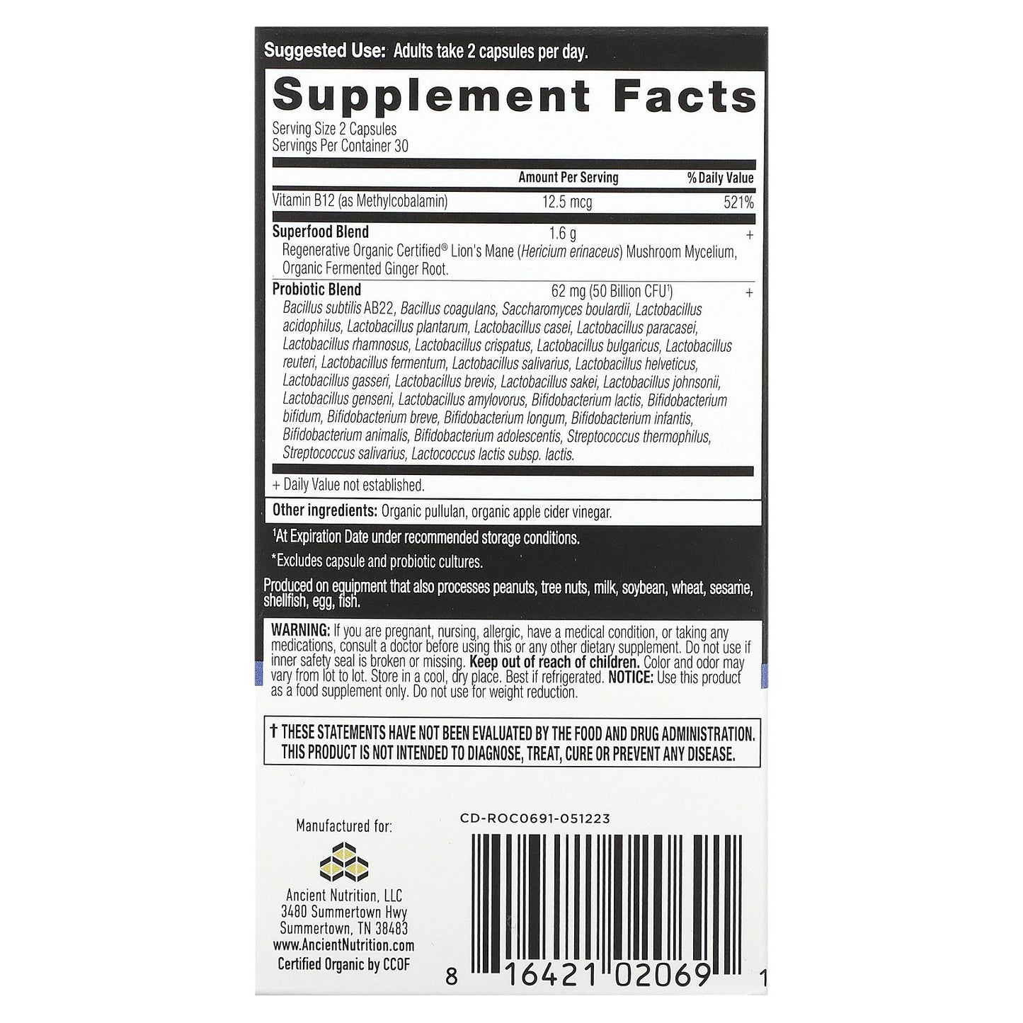 Ancient Nutrition, Probiotics, 25 Billion CFU, 60 Capsules