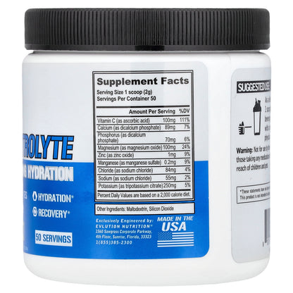 EVLution Nutrition, Electrolyte Volumizing Hydration, Unflavored, 3.53 oz (100 g)