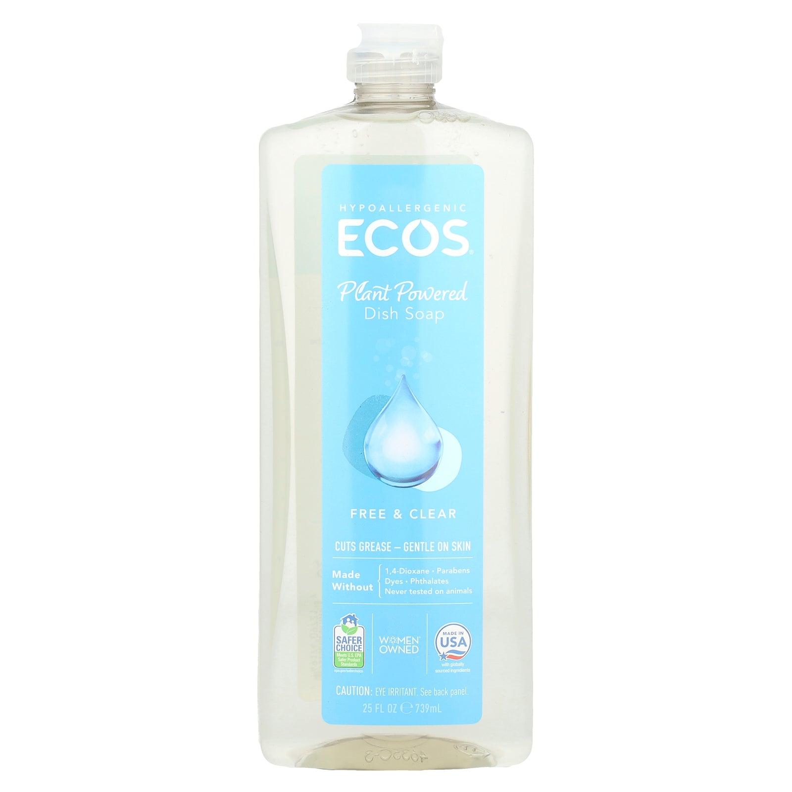 Earth Friendly Products, ECOS®, Plant Powered Dish Soap, Free & Clear, 25 fl oz (739 ml)