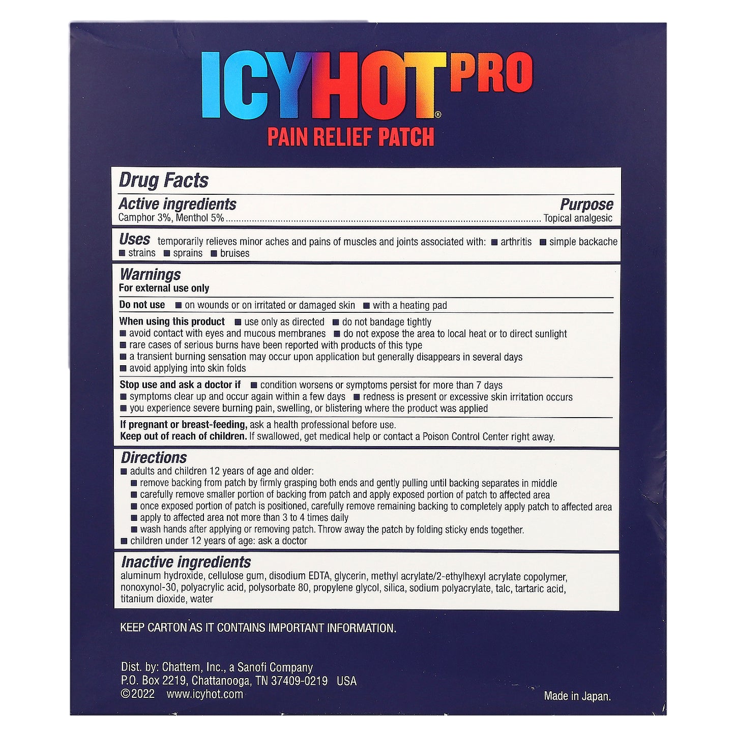 Icy Hot, Pro Pain Relief Patch , 5 Patches