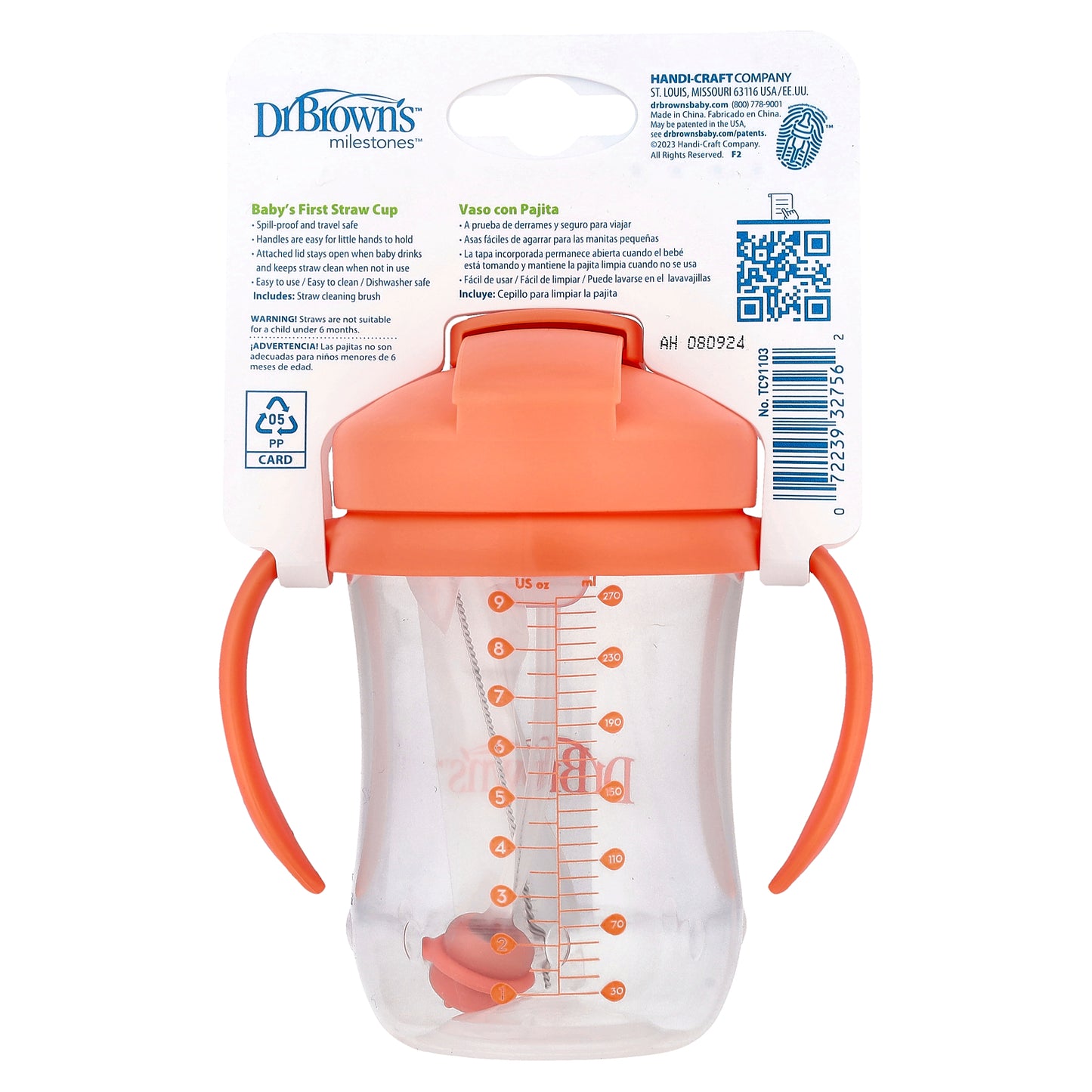 Dr. Brown's, Baby's 1st Straw Cup, 6 Months +, Coral,  , 9 oz (270 ml)