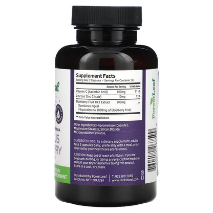 Forest Leaf, Advanced Sambucus Elderberry + Zinc & Vitamin C, 9,000 mg, 60 Vegetable Capsules (4,500 mg per Capsule)