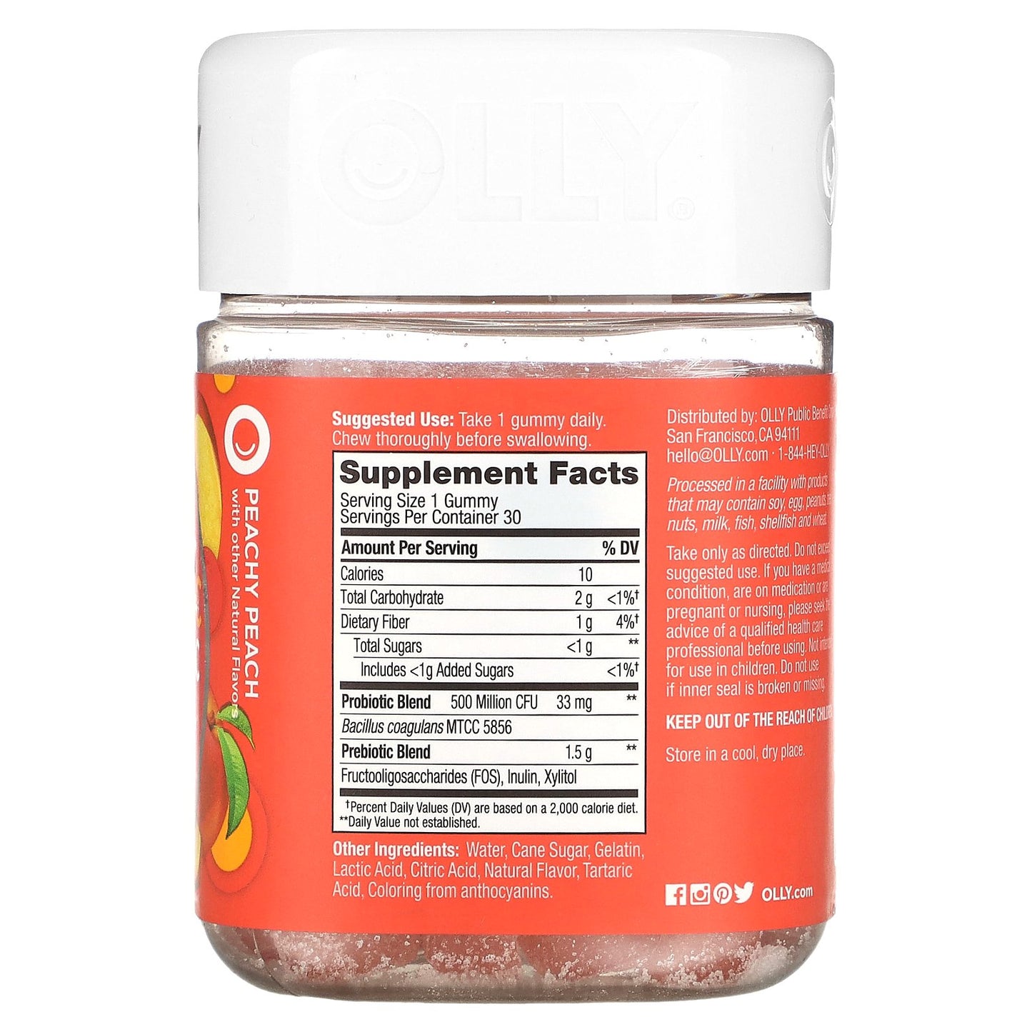 OLLY, Probiotic + Prebiotic, Peachy Peach , 30 Gummies