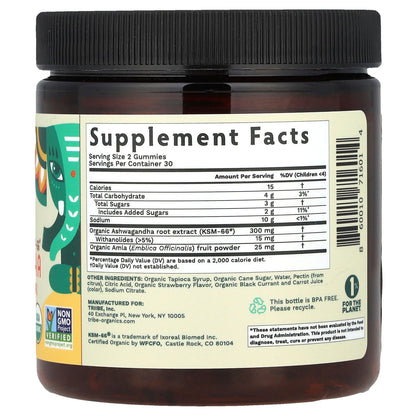 Tribe Organics, Ashwagandha KSM-66®, For Kids and Teenagers, Strawberry, 60 Gummies
