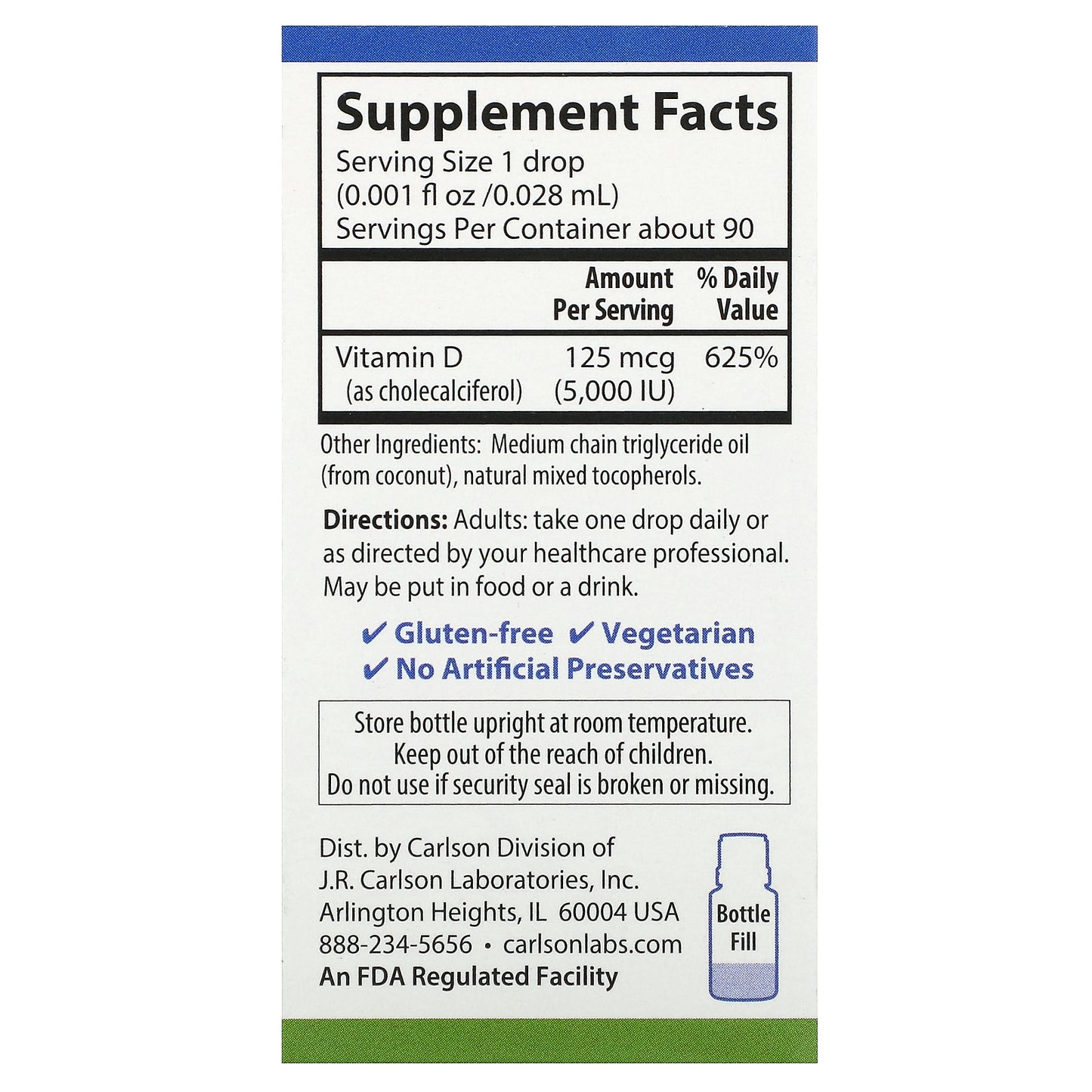 Carlson, Super Daily®, D3, 125 mcg (5,000 IU), 0.086 fl oz (2.54 ml)