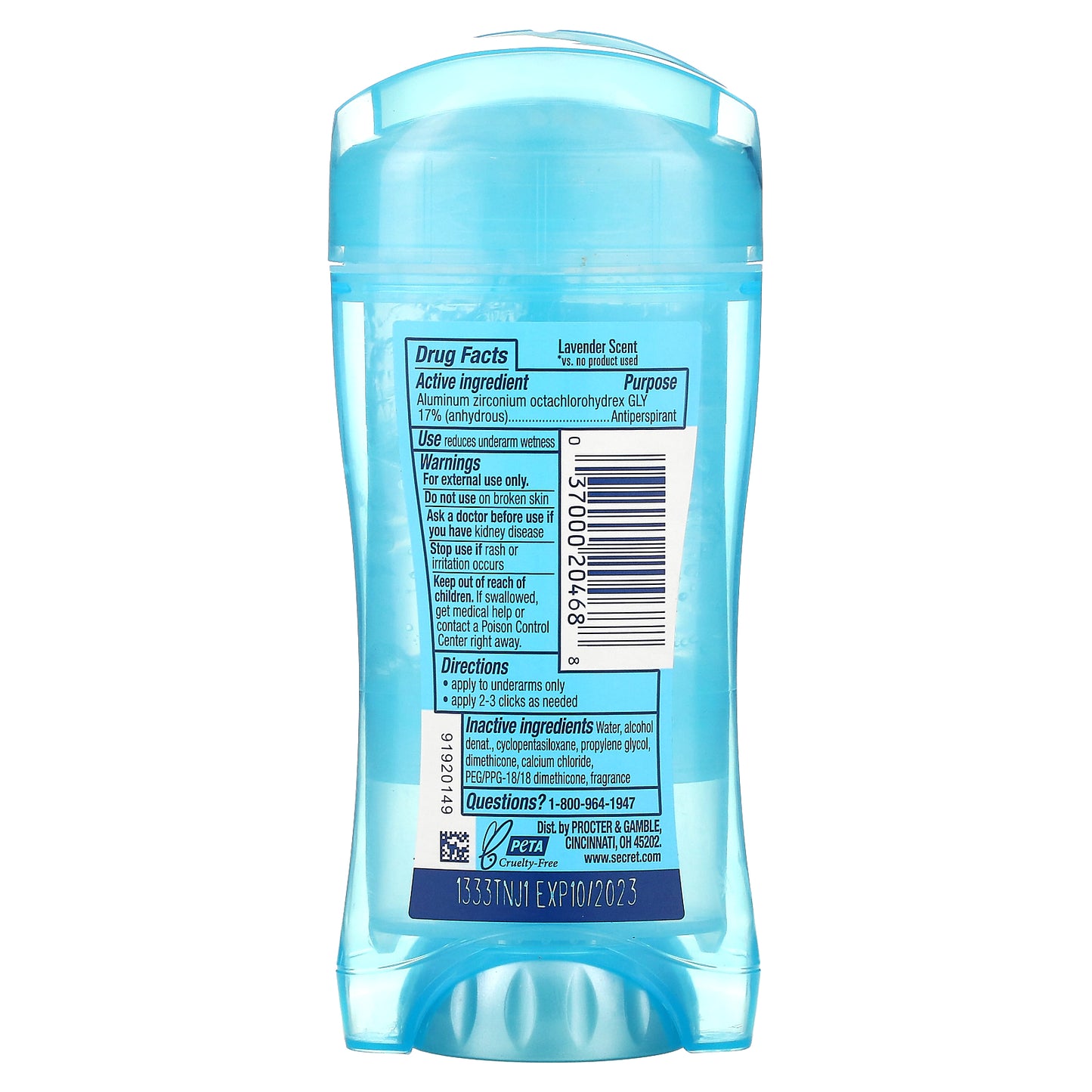 Secret, 48 Hour Clear Gel Antiperspirant/Deodorant, Relaxing Lavender, 2.6 oz (73 g)