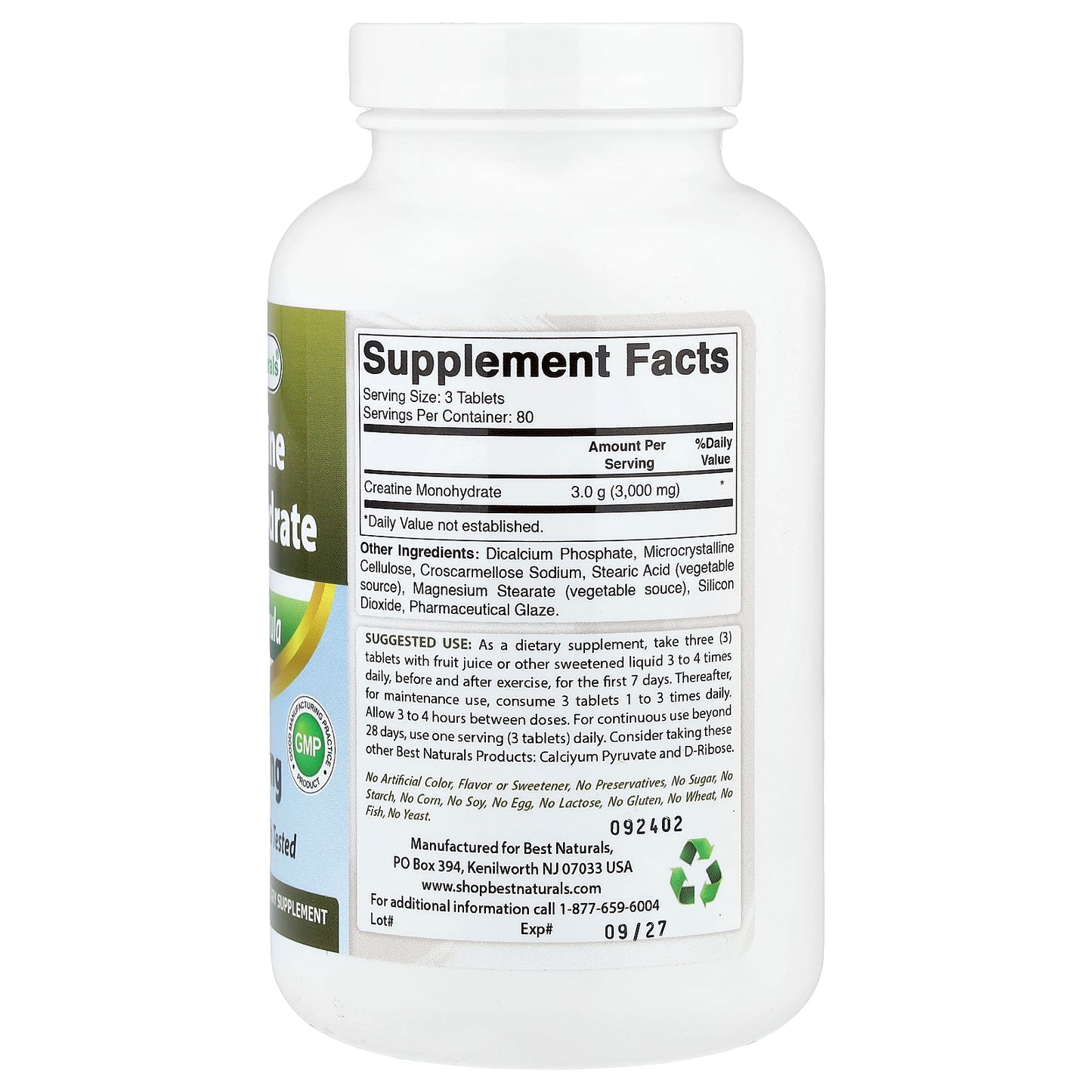 Best Naturals, Creatine Monohydrate, 1,000 mg, 240 Tablets