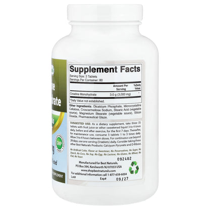 Best Naturals, Creatine Monohydrate, 1,000 mg, 240 Tablets