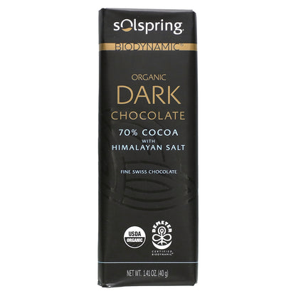 Dr. Mercola, Solspring®, Biodynamic®, Dark Chocolate Bar, 70% Cocoa With Himalayan Salt, 12 Bars, 1.41 oz (40 g) Each