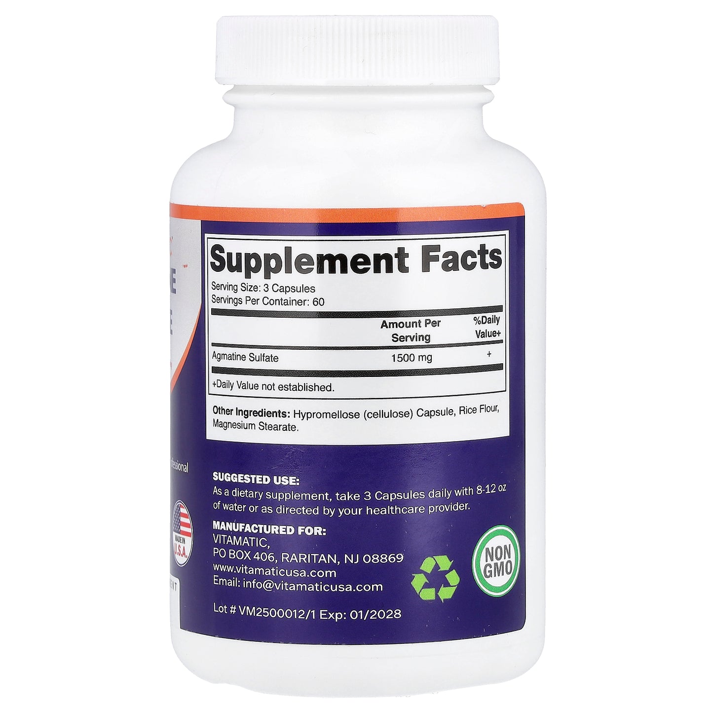 Vitamatic, Agmatine Sulfate, 180 Vegetable Capsules (500 mg per Capsule)