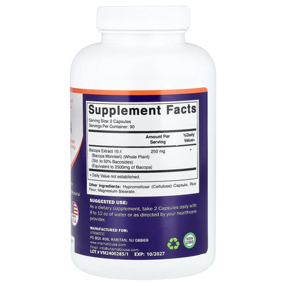 Vitamatic, Bacopa, 180 Vegetable Capsules (1,250 mg per Capsule)