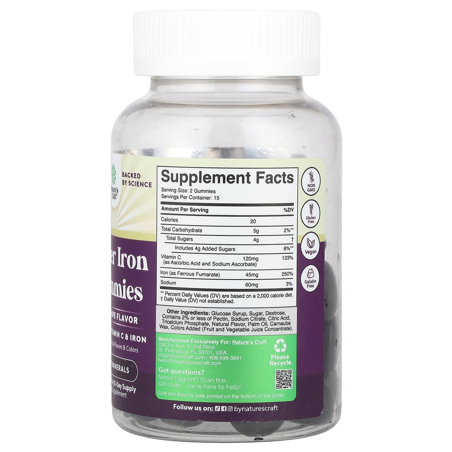 Nature's Craft, Super Iron Gummies, Grape, 30 Gummies