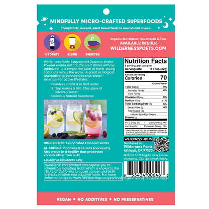 Wilderness Poets, Coconut Water Powder, Evaporated, 4 oz (113 g)