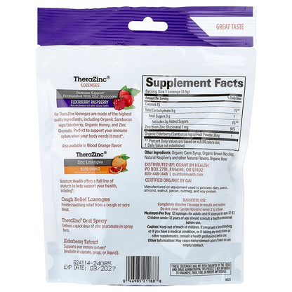 Quantum Health, TheraZinc®, Zinc Lozenges, Elderberry Raspberry, 18 Lozenges