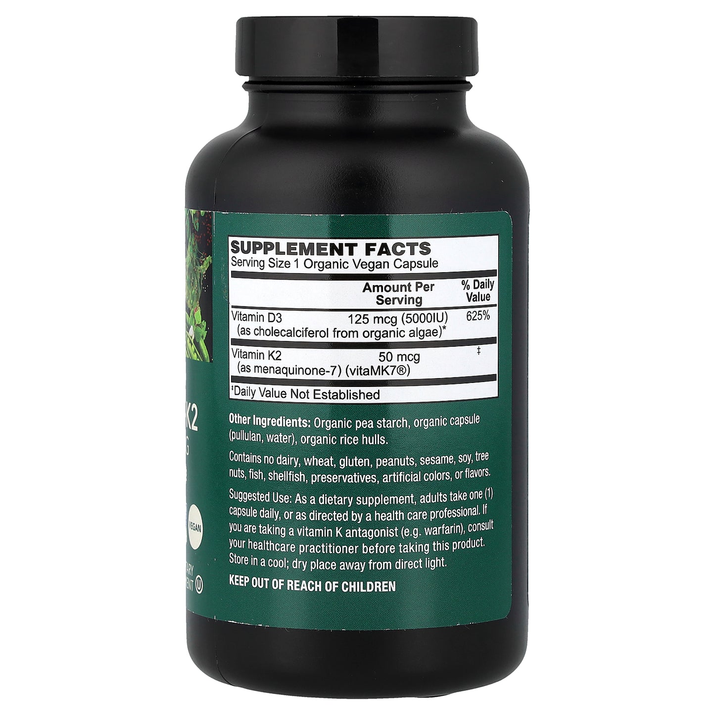 PlantFusion, Organic Vegan, Vitamin D3 + K2, 120 Organic VegCaps