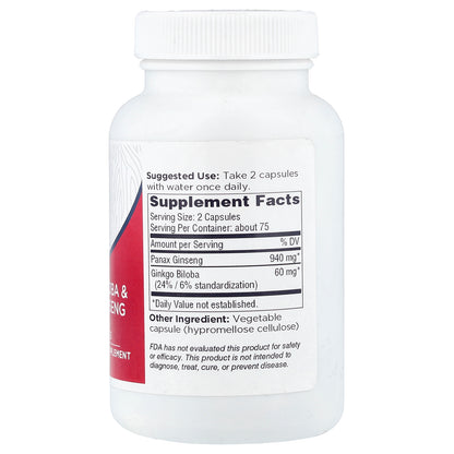 Dairyland Ginseng, Ginkgo Biloba & Panax Ginseng, 150 Capsules