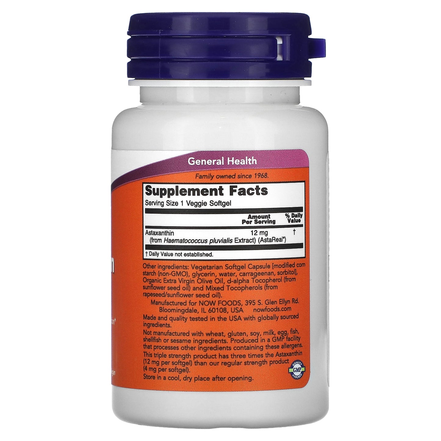 NOW Foods, Triple Strength Astaxanthin, 12 mg, 60 Veggie Softgels