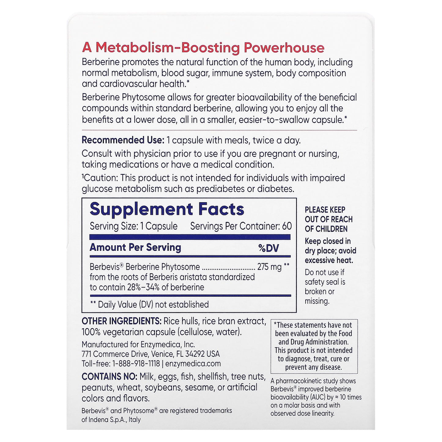 Enzymedica, Berberine Phytosome, 60 Capsules (275 mg per Capsule)