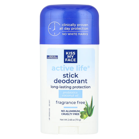 Kiss My Face, Active Life®, Stick Deodorant, Fragrance Free, 2.48 oz (70 g)