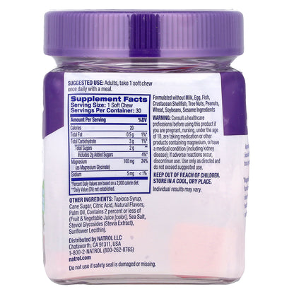 Natrol, Magnesium Glycinate, High Absorption, Cherry Lemon, 100 mg, 30 Soft Chews