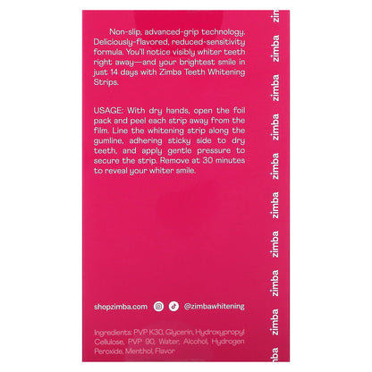 Zimba, Teeth Whitening Strips, Strawberry, 14 Treatments