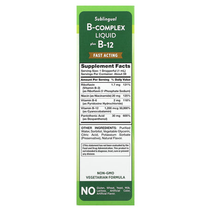 Nature's Truth, Vitamins, Sublingual B-Complex Liquid Plus B-12, Natural Berry, 2 fl oz (59 ml)