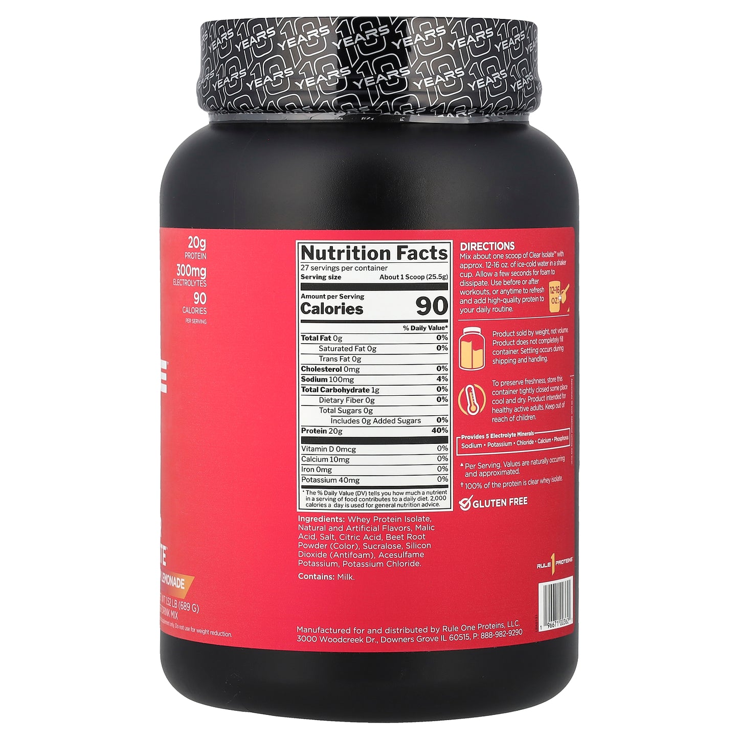 Rule One Proteins, Clear Isolate™, Strawberry Lemonade, 1.52 lb (689 g)