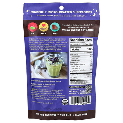 Wilderness Poets, Unsweetened Cacao Nibs, Dark Chocolate, 8 oz (226 g)