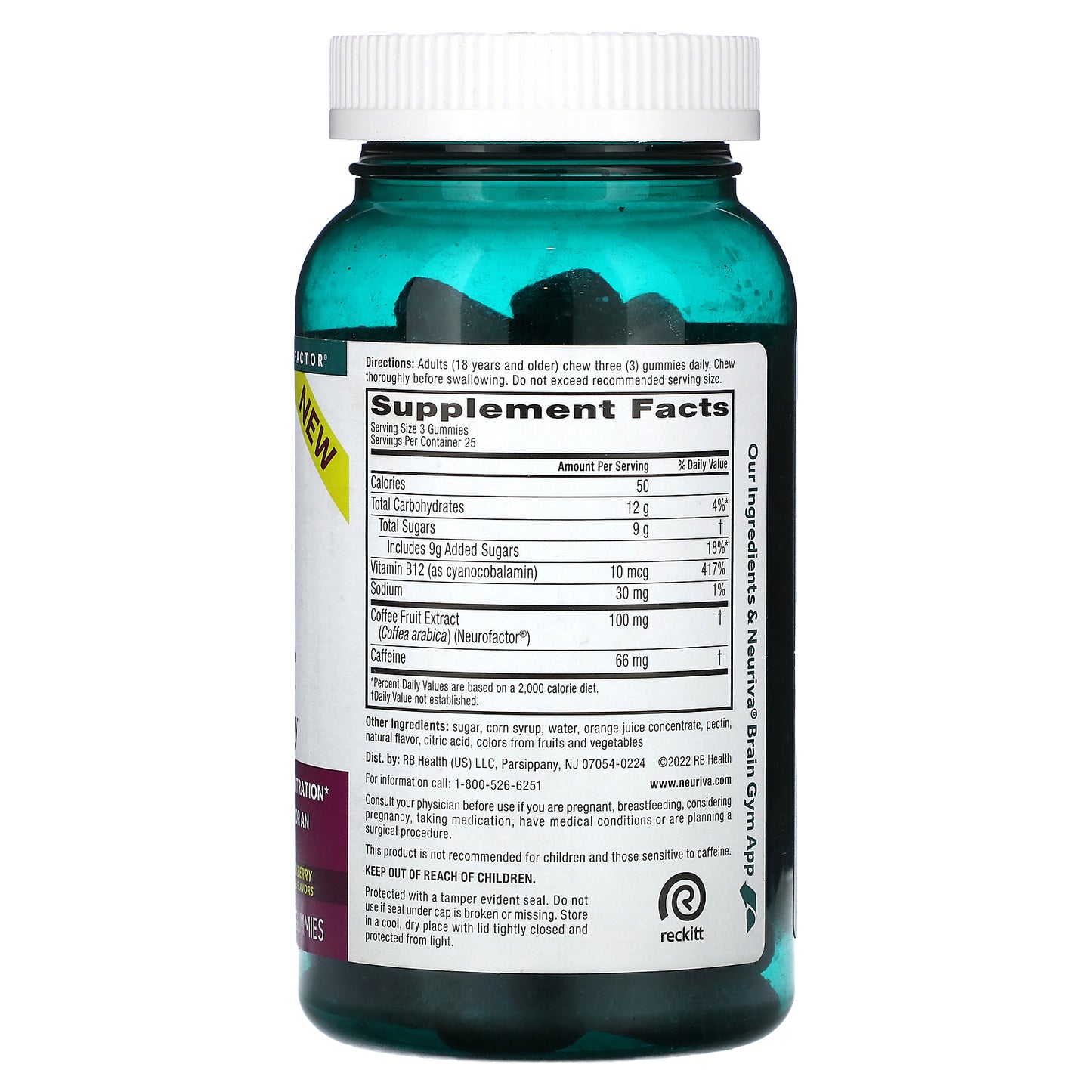 Schiff, Neuriva, Brain + Energy, Natural Blackberry, 75 Gummies