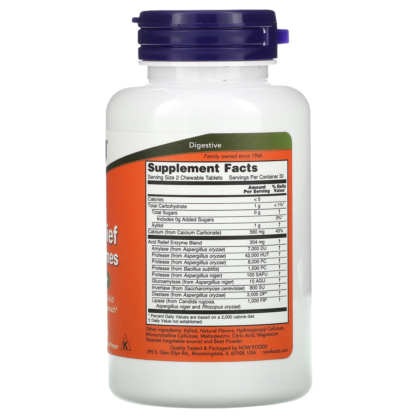 NOW Foods, Acid Relief with Enzymes, 60 Chewables