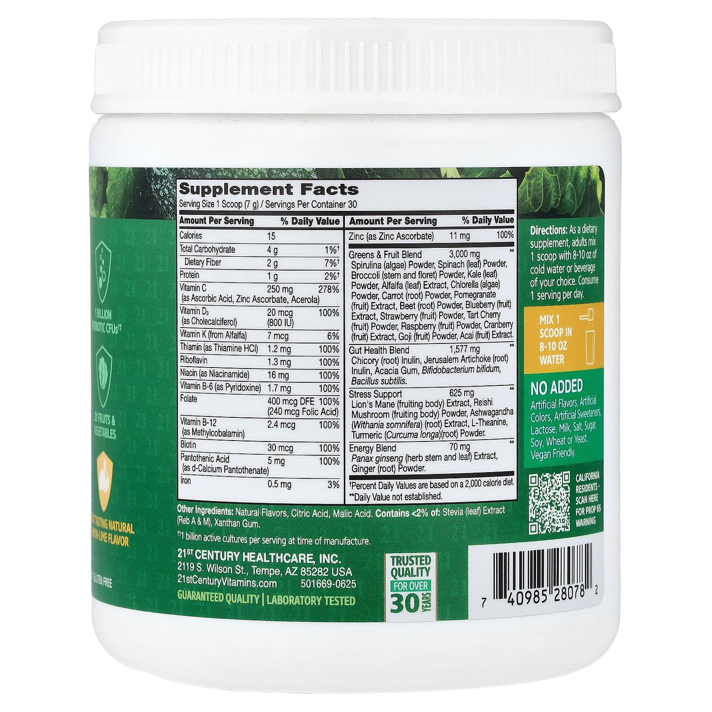 21st Century, Daily Greens Superfoods Powder, Lemon Lime, 7.4 oz (210 g)