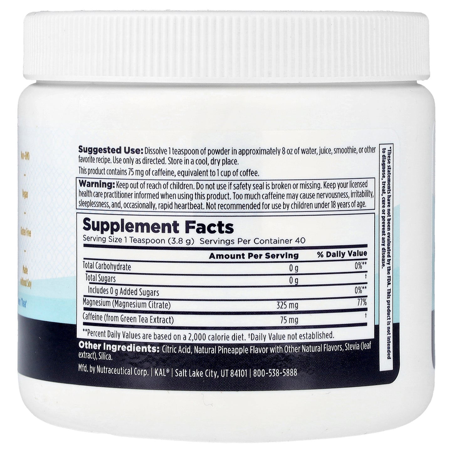 KAL, Energy Magnesium Powder, Pineapple, 5.3 oz (153 g)