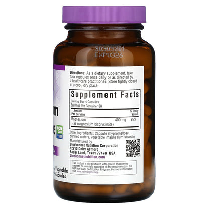 Bluebonnet Nutrition, Magnesium Glycinate, 120 Vegetable Capsules (100 mg per Capsule)