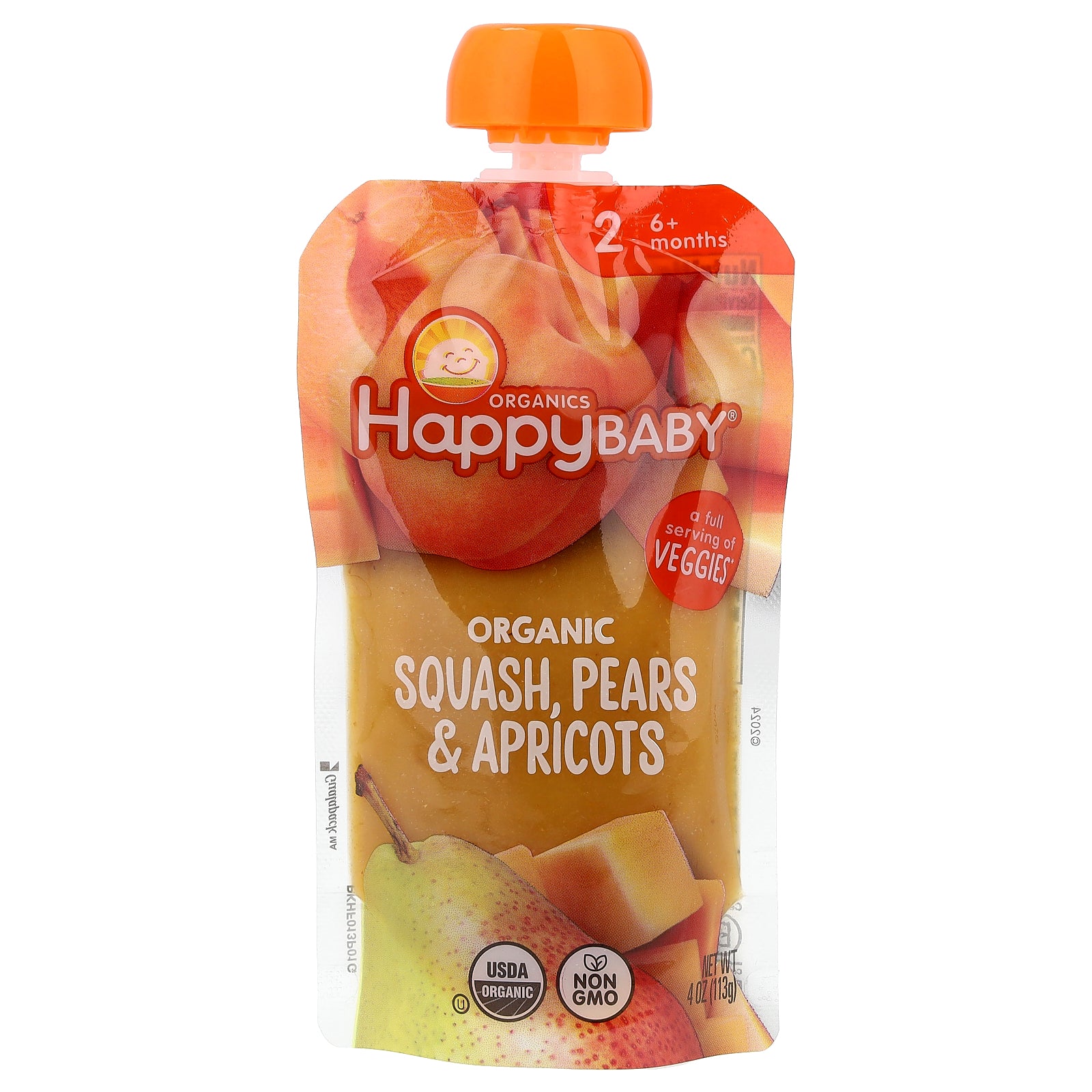 Happy Family Organics, Happy Baby®, Squash, Pears & Apricots, 6 + Months, 4 oz (113 g)