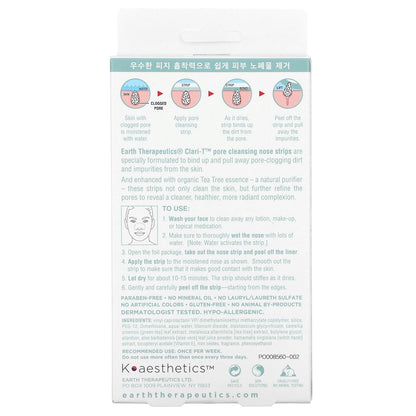 Earth Therapeutics, Clari-T Pore Cleansing Strips, Clarifying Tea Tree, 6 Nose Strips