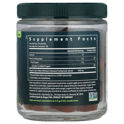 Gaia Herbs, Lion's Mane Mushroom Gummies, Citrus, 60 Gummies