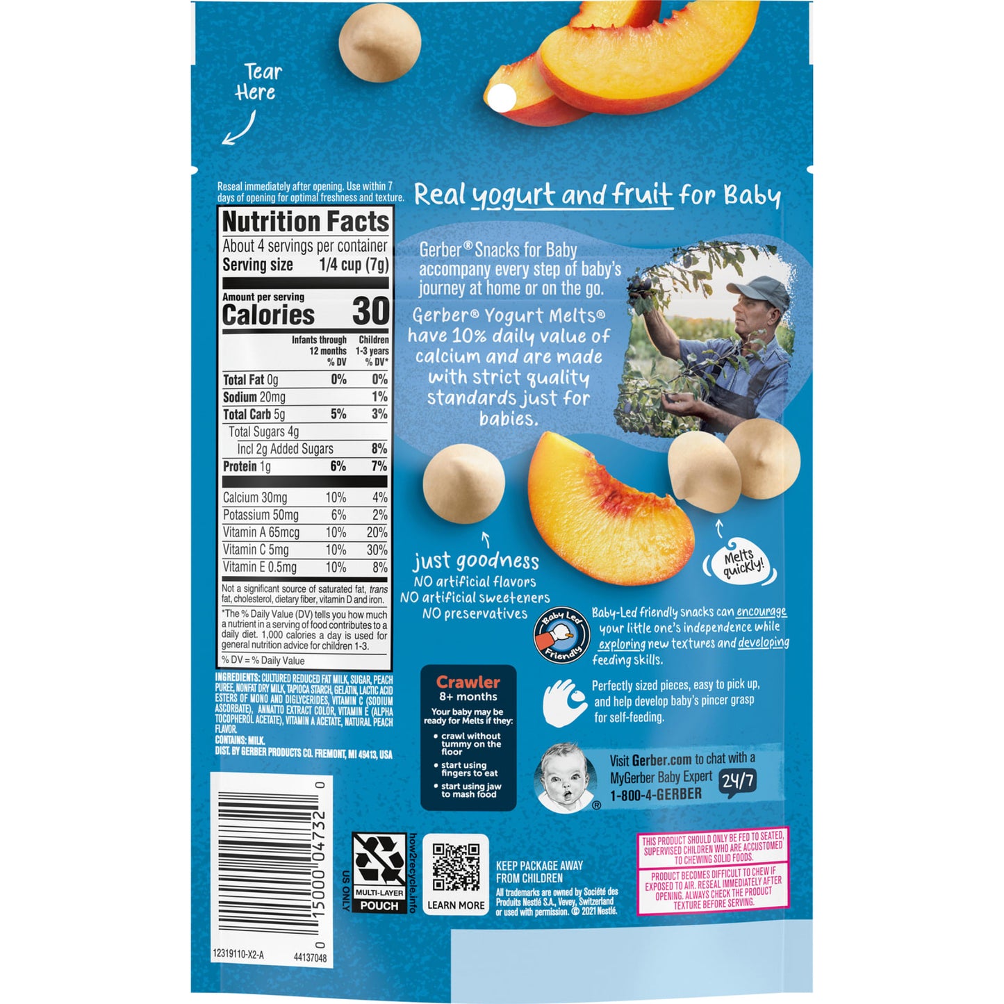 Gerber, Snacks for Baby, Yogurt Melts®, 8+ Months, Peach, 1 oz (28 g)