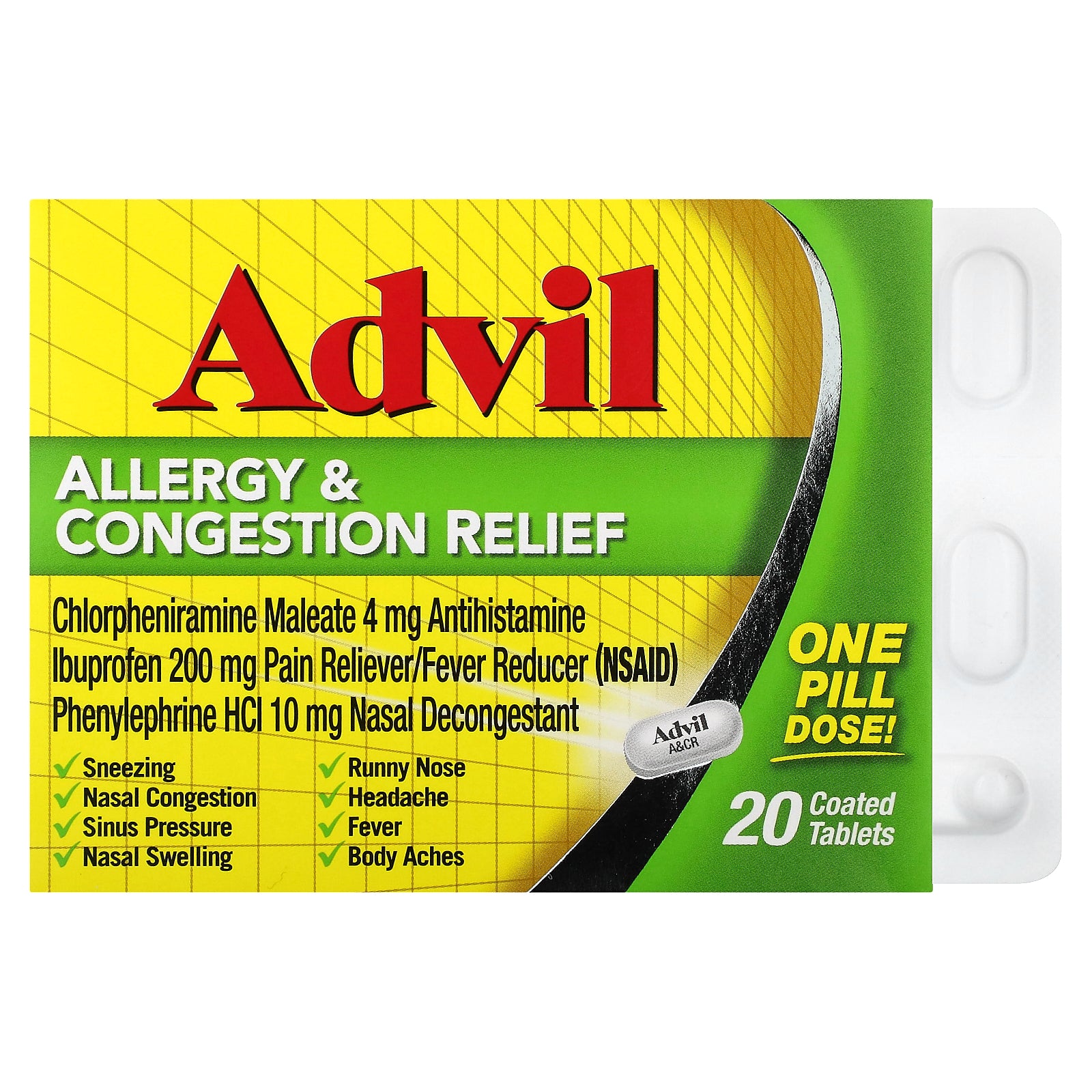 Advil, Allergy & Congestion Relief, 20 Coated Tablets