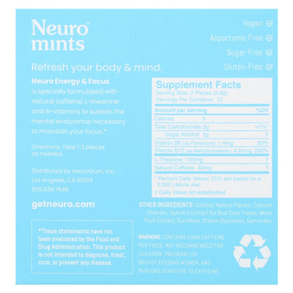 NeuroGum, NeuroMints, Energy & Focus, Peppermint, 12 Packs, 12 Pieces Each